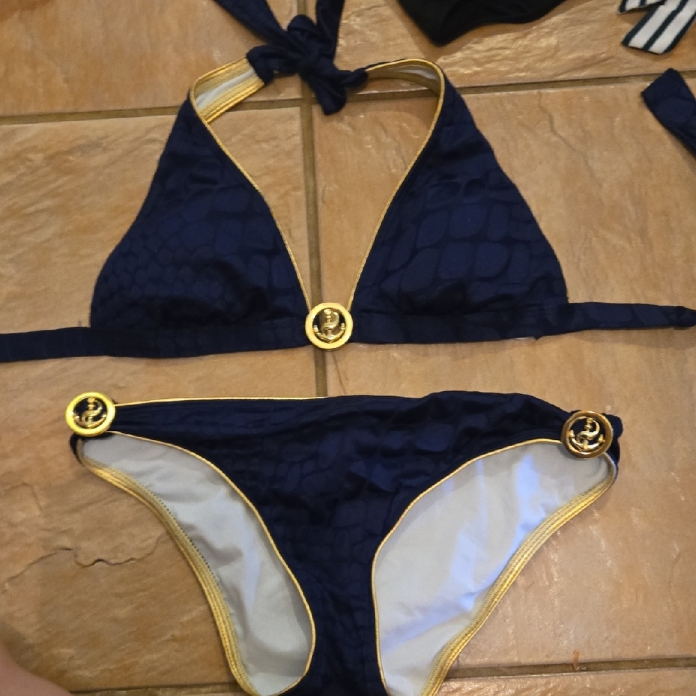 Tommy Hilfiger Navy and Gold Bikini Set
